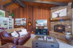 Mammoth West 135: Living Room with TV and Gas Fireplace